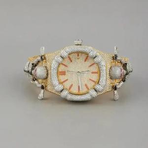 Relojes esqueleto de lujo personalizados para hombre, relojes raros totalmente helados, plata, oro, cuarzo, esfera ostentosa única, cristal de ventana personalizable - Product Image 1