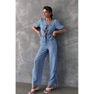 Conjuntos de Pantalones a Cuadros Azules para Mujer Topshow al por Mayor - Product Image 4