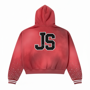 Sudadera con capucha de lana Premium para mujer, tela de mezcla de algodón, diseño de diamantes de imitación rojos, logotipo personalizado, bordado, estampado básico, sudaderas con capucha - Product Image 2