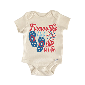 Pelele infantil con diseño de fuegos artificiales y chanclas del 4 de julio de Estados Unidos, producto novedoso y de uso especial - Product Image 1