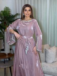 Algerian Plus Size Partywear Evening <b>Velvet</b> Caftan Abaya -Islamic Clothing Floor Length <b>Long</b> Sleeve Polyester Wholesale - Product Image 4