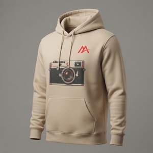 Sudadera con Capucha MATTIERA para Hombre, Color Beige, con Gráfico de Cámara y Logotipo Rojo, de Forro Polar, Estilo Urbano, Informal, Personalizable, Venta al Por Mayor, OEM, ODM - Product Image 3