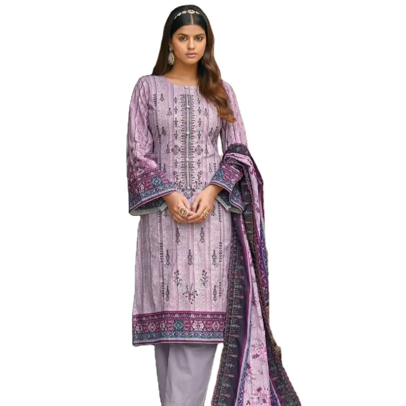 Pure Cotton Ladies Suit with Self Embroidery Mal Mal Duppata Dress Long Kurtis for Online Sale