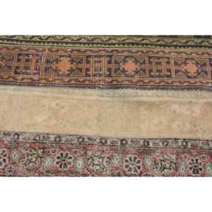 Tapis en laine turque vintage de 3.3x7.8 pieds, beige, vert, patchwork, technique de tissage à plat pour décoration de salon, largeur 4m, latex - Product Image 5