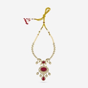 Ensemble de bijoux de mariée plaqué or Kundan 191729 avec zircon, perle, diamant et plaque d'or pour cadeau de mariage, fabriqué en laiton - Product Image 3