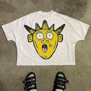 Individuelle Freizeitmode Siebdruck Rundhalsausschnitt Hip Hop-T-Shirt Y2K bedruckt gewaschen übergroßes lockeres T-Shirt Herren