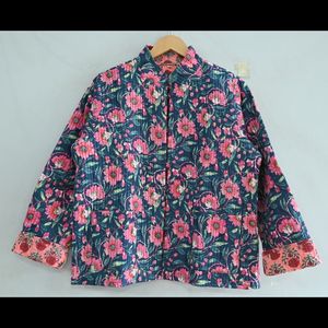 Chaquetas acolchadas reversibles de estilo bohemio para mujeres y niñas Diseño estampado floral de algodón con mangas largas Hermoso color - Product Image 2