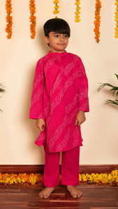 Ensemble Kurta en soie rose vintage Bachpan Bhendhaj pour garçons |   Vêtements ethniques festifs pour les fêtes, Diwali, les mariages et les occasions spéciales - Product Image 4