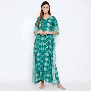 Alta calidad Slim Fit 100% algodón Escote en V Mangas cortas extendidas Verde Shibori Tie-Dye Kaftan - Product Image 1