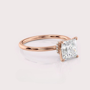 IGI Certified Princess Shape Lab Created Diamond Engagement <b>Ring</b> 14K White / Yellow & Rose Gold Hidden Halo Bridal <b>Ring</b> - Product Image 2