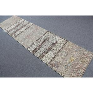 Turkish Runner Rug 2.3x9.3 ft, Vintage <b>Brown</b> Floral <b>Wool</b> Rug - Product Image 4
