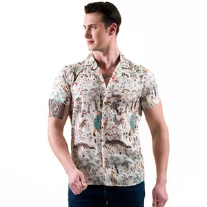Nouveau design en gros de viscose mode imprimé vacances hommes été à manches courtes plage chemises hawaïennes hommes fabriqué à istanbul