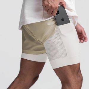 Wholesale Men's Double <b>Layer</b> Woven Knit Canvas 100% Polyester Elastic Waist Sports Bottoms Bodybuilding Fitness Training Shorts - Product Image 1