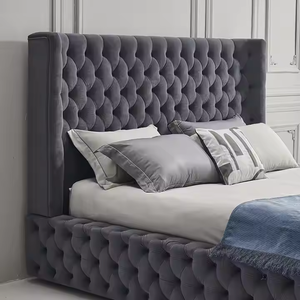 Deluxe European Style <b>Double</b> <b>Bed</b> Frame with Fabric Material Custom Furniture for Hotel Apartment Bedroom Use - Product Image 1