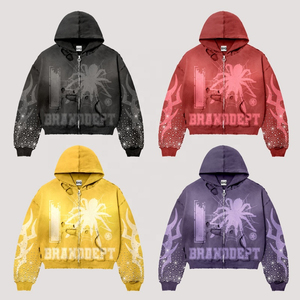Sudadera Personalizada de Alta Calidad con Estampado de Grafiti y Pedrería, Estilo Vintage, Lavado Desgastado, 100% Algodón Ecológico para Hombre - Product Image 1