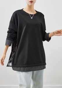 เสื้อสเวตเชิ้ตผู้หญิงไซส์ใหญ่ สีดำ ผ้าฟลีซ กันน้ำ ทรงหลวม ไหล่ตก ชายเสื้อไม่สมมาตร แขนยาว คอกลม สำหรับฤดูใบไม้ร่วง สไตล์เซ็กซี่ - Product Image 3