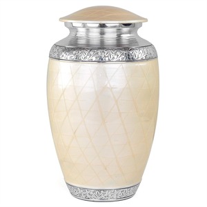 Urna funeraria decorativa tradicional de lujo hecha a mano de aluminio de 10 "| Urnas de metal grabadas de gran tamaño Acabado Premium (blanco pino) - Product Image 6