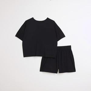 Service OEM/ODM Chemise à manches courtes décontractée Ensembles pour femmes Confort toute la journée Tissu Couleur noir pur Ensemble de 2 pièces - Product Image 5