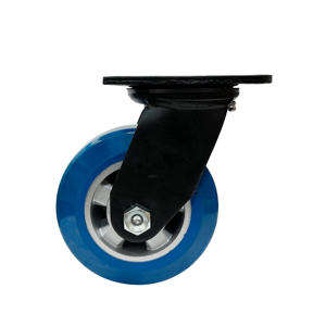 Rueda giratoria con rodamiento de bolas de poliuretano azul resistente de 5 pulgadas Producto Premium en la categoría de ruedas giratorias - Product Image 2