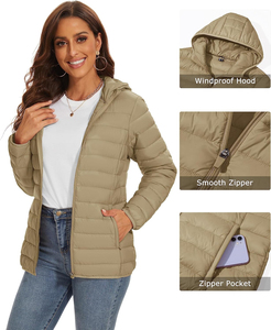 Blouson d'hiver matelassé léger en coton pour femme avec capuche, décontracté, imperméable, respirant, rembourrage épais - Product Image 4