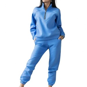 Conjunto de chándal de invierno de 2 uds ecológico para mujer, sudadera holgada de manga larga de Color sólido, pantalones de talla grande al por mayor - Product Image 1