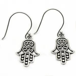 Indian Artisan Handcrafted Jewelry Solid 925 Sterling Oxidized Silver Hamsa Hand Earrings For Woman Wholesale Price Suppliers