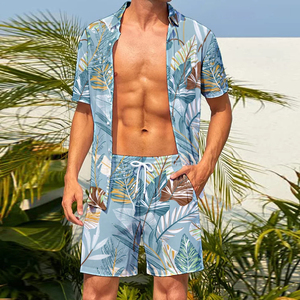 เสื้อเชิ้ตและกางเกงขาสั้นแฟชั่น2ชิ้นสำหรับผู้ชายชุดเสื้อเชิ้ตแขนสั้นมีกระดุมแบบเปิดปิดพิมพ์ลายดิจิตอลแนวสตรีทชายหาดชุดลำลอง - Product Image 3