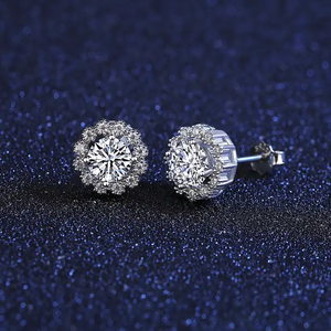 Ensemble collier et boucles d'oreilles SHREYA DIAM en argent plaqué or rose, classique, avec moissanite 1 carat taille halo givrée, pour fiançailles et anniversaire - Product Image 6