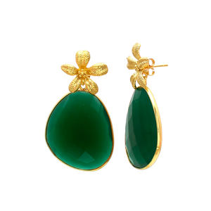 Pendiente de Plata de Ley 925 con forma de ónix, Gema ónix verde - Product Image 2