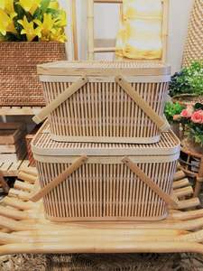 Oneup — panier de rangement pour fruits en bambou, avec couvercle et poignées, vente en gros - Product Image 4