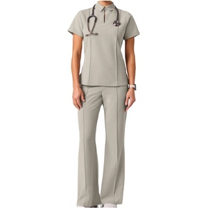 Ensembles d'uniformes médicaux unisexes à col montant, manches courtes, respirants, 35% coton, en velours côtelé écologique, couleur et logo personnalisables, pour le secteur de la beauté - Product Image 1