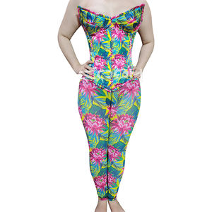 Wholesale Custom <b>Floral</b> Print Corset Set Womens 2-Piece Outfit Strapless Overbust Top & High Elasticity Printed <b>Legging</b> - Product Image 3