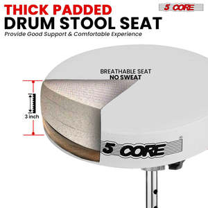 5 Core <b>Drum</b> Throne 3 Thick Padded Guitar Stool 200Lb Capacity Heavy Duty Adjustable Drummer Chair - Product Image 2