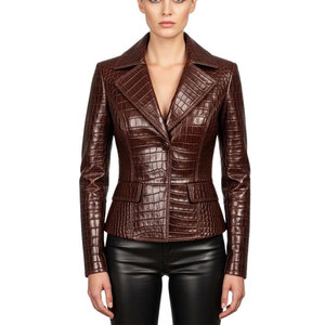 High Quality <b>Women</b> Embossed Leather <b>Jacket</b> with Knitted Breathable <b>Lightweight</b> Eco-Friendly Design - Product Image 1