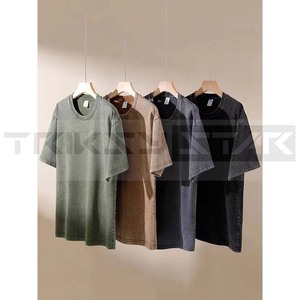 T-shirts streetwear en coton 100% à manches courtes, style vintage, délavé à l'acide, tricoté, écologique, hip-hop, rétro, punk, à col contrasté pour hommes - Product Image 5