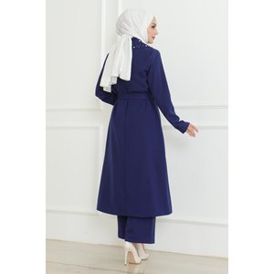 Ensemble décontracté 2 pièces Indigo MSW19216-2, longueur midi, taille 2XL, 100% polyester, col rond, manches longues - Product Image 4