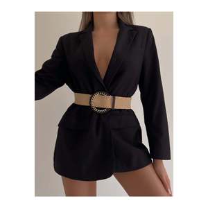 Ceinture élastique en paille tressée pour femme, ceinture de veste, ceinture de chemise, ceinture de robe - NOIR - Product Image 3