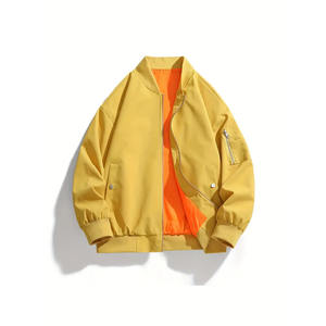 Blouson aviateur à col montant et fermeture éclair à manches longues de couleur unie pour hommes veste zippée décontractée pour hommes - Product Image 4