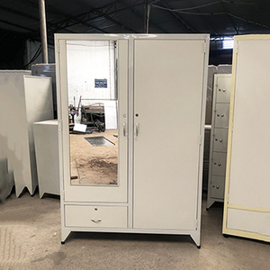 1m8 Wood & Steel Clothing <b>Wardrobe</b> <b>with</b> 50-150kg Load Capacity Flat Panel Doors Hinged Mechanism Freestanding Design - Product Image 1