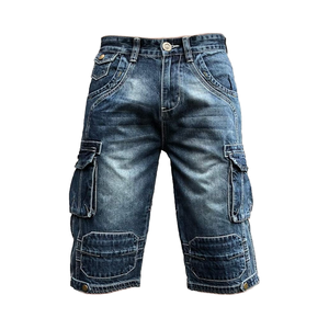 Pantalones cortos de mezclilla holgados de alta calidad para hombre, pantalones cortos transpirables de verano, pantalones vaqueros pesados en blanco con lavado de Color personalizado, informales para niños grandes - Product Image 1