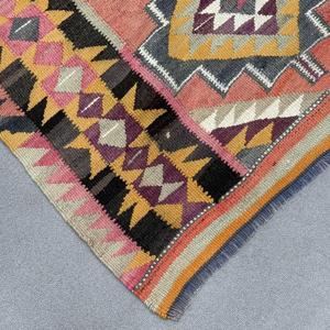 Vintage <b>Runner</b> Rug 3.5x11.4 ft, Turkish Kilim <b>Red</b> Floral Wool Rug - Product Image 4