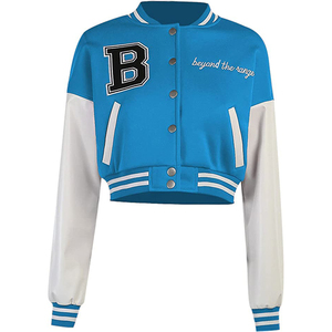 Chaqueta de lana Vintage de alta calidad para mujer, chaqueta deportiva universitaria bordada con estilo de bombardero universitario recortada personalizada, botones XL para otoño - Product Image 1