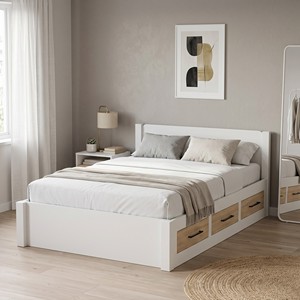 Lit superposé moderne 2280 avec 3 tiroirs de rangement latéraux, panneaux en bois décoratifs, mobilier de chambre minimaliste, robuste - Product Image 1