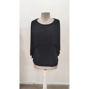 Blusa Sandy de manga corta con cuello redondo y manga amplia tipo murciélago para mujer, 35815 - Negro - Product Image 6