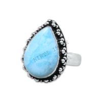 Kirti Impex Schmuck aus massivem Messing mit natürlicher Larimar Edelstein Lünette Einstellung versilbert stapelbare Ringe Feiner Schmuck für Mädchen