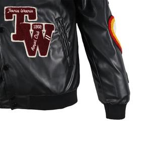 Classic Letterman Varsity Jacket for Men with <b>Leather</b> Sleeves and Chenille Embroidery Baseball Style Outerwear - Product Image 3