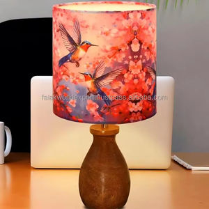 Lampe de sel Portable en bois de noyer faite à la main pour hôtels bureau et salon lecture Simple tambour abat-jour Design tissu décor FWE - Product Image 2