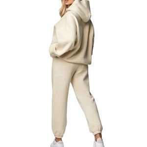 Alta calidad 2 uds mujer Casual sólido largo lavado polar chándal sudaderas Jogger pantalones cortos invierno - Product Image 3