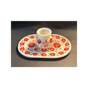 Ensemble de plateau et de bol en marbre Makrana fait à la main avec incrustation de pierre naturelle pour la décoration de la maison et les cadeaux - Product Image 1