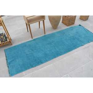 Alfombra Turca, Alfombra Vintage de 2.5x7.3 pies, Alfombra de Lana Ikat Azul Gris - Product Image 2